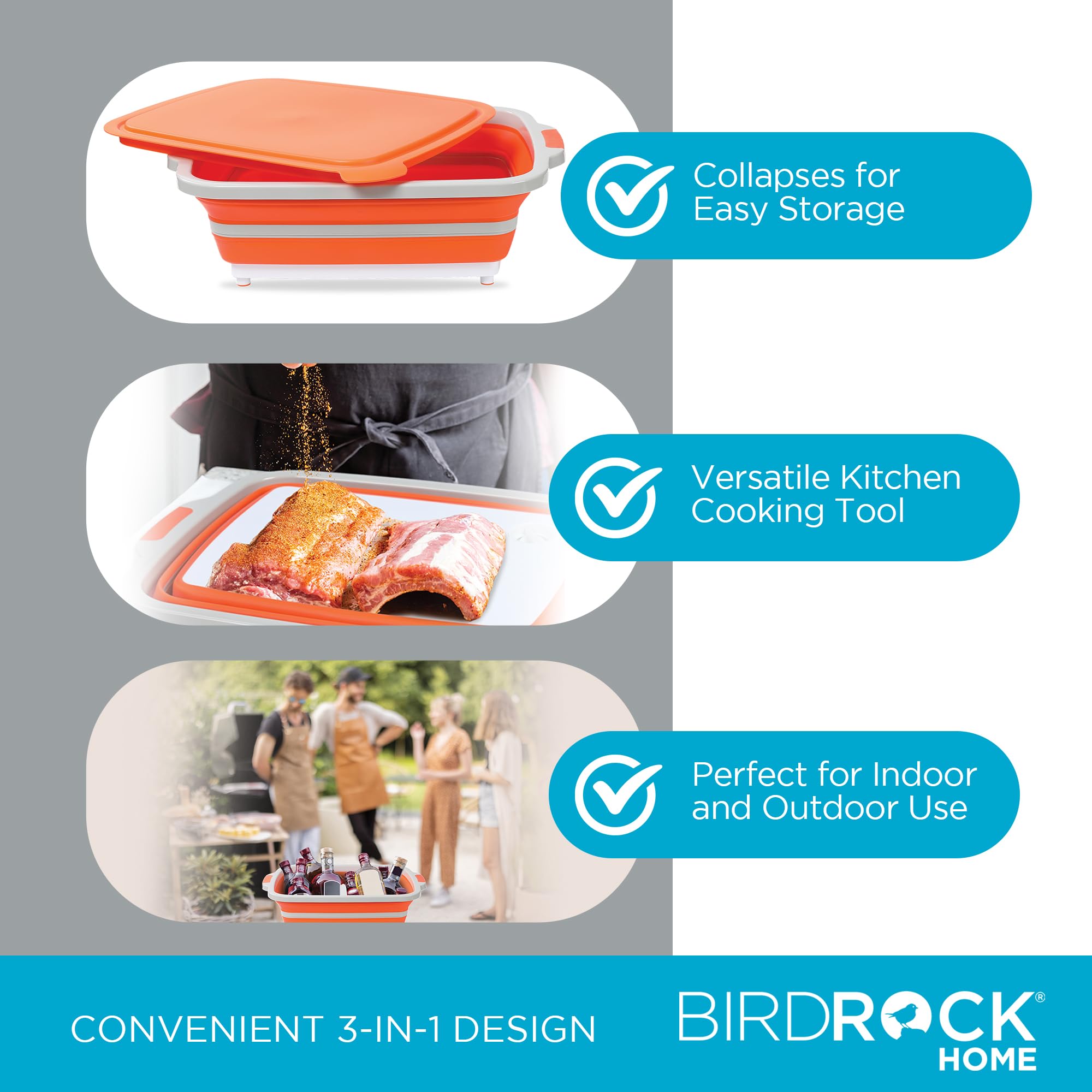 Collapsible BBQ Grill Prep Caddy 3-in-1 – Cutting Board, Wash Basket & Prep Station