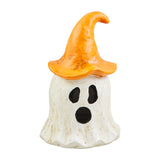 Orange Ghost Witch Lantern – Hand-Painted Papier-Mâché Halloween Tabletop Decoration (Orange Hat)