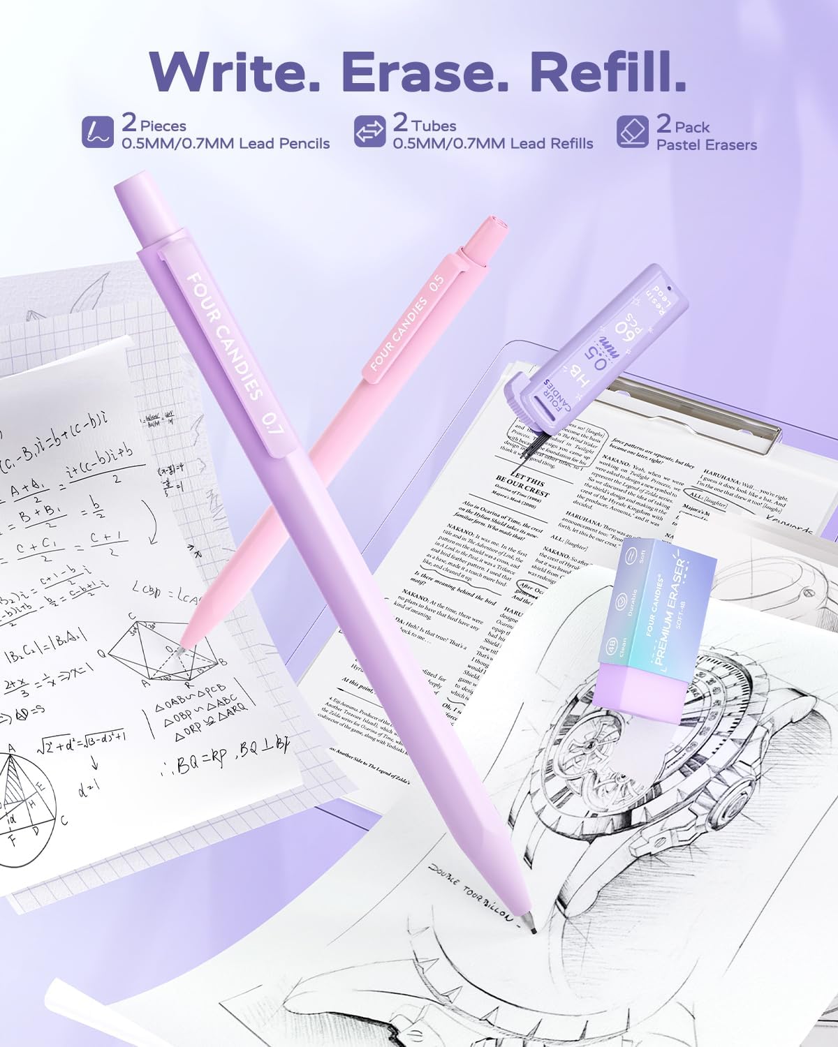 Purple Study Supplies Kit with Pens, Pencils and Notes