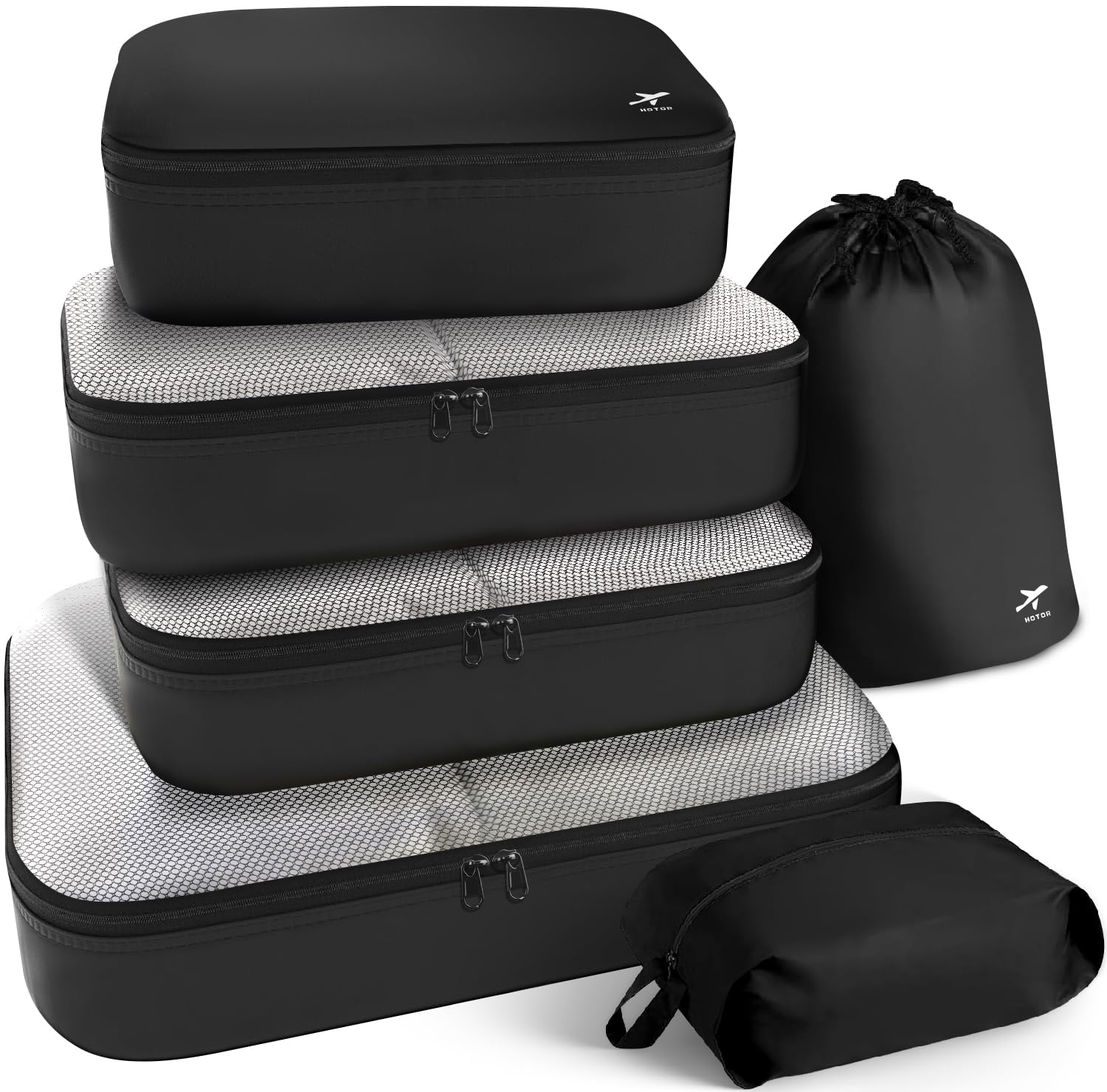 HOTOR 6-Piece Travel Packing Cubes Set for Luggage, Lightweight Suitcase Organizers with Shoe Bag and Underwear Pouch