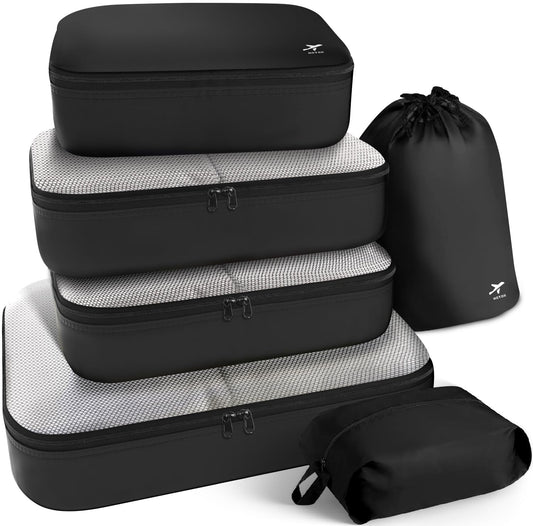 HOTOR 6-Piece Travel Packing Cubes Set for Luggage, Lightweight Suitcase Organizers with Shoe Bag and Underwear Pouch