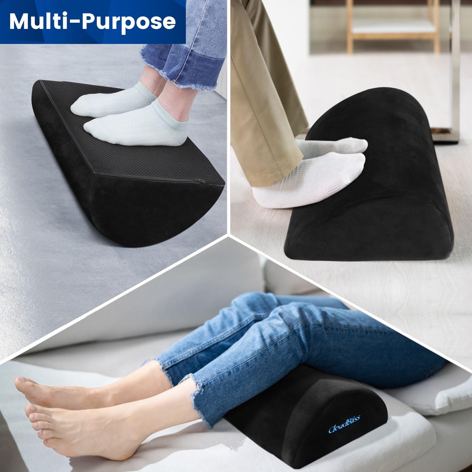 Ergonomic Under Desk Foot Rest Memory Foam Foot Stool with Washable Cover Office Support Cushion Black