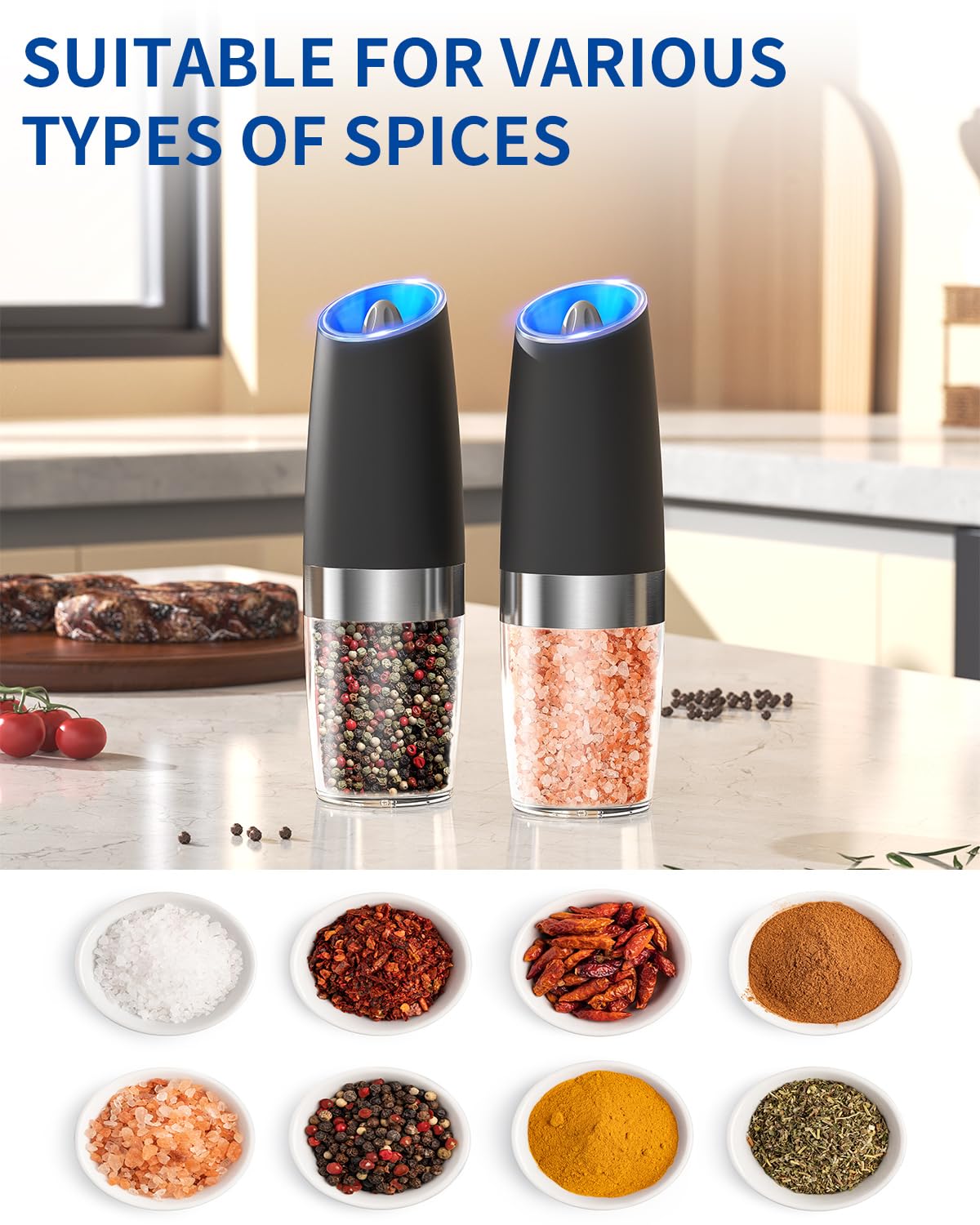 Automatic Electric Salt & Pepper Grinder Set with LED Light – Adjustable Coarseness