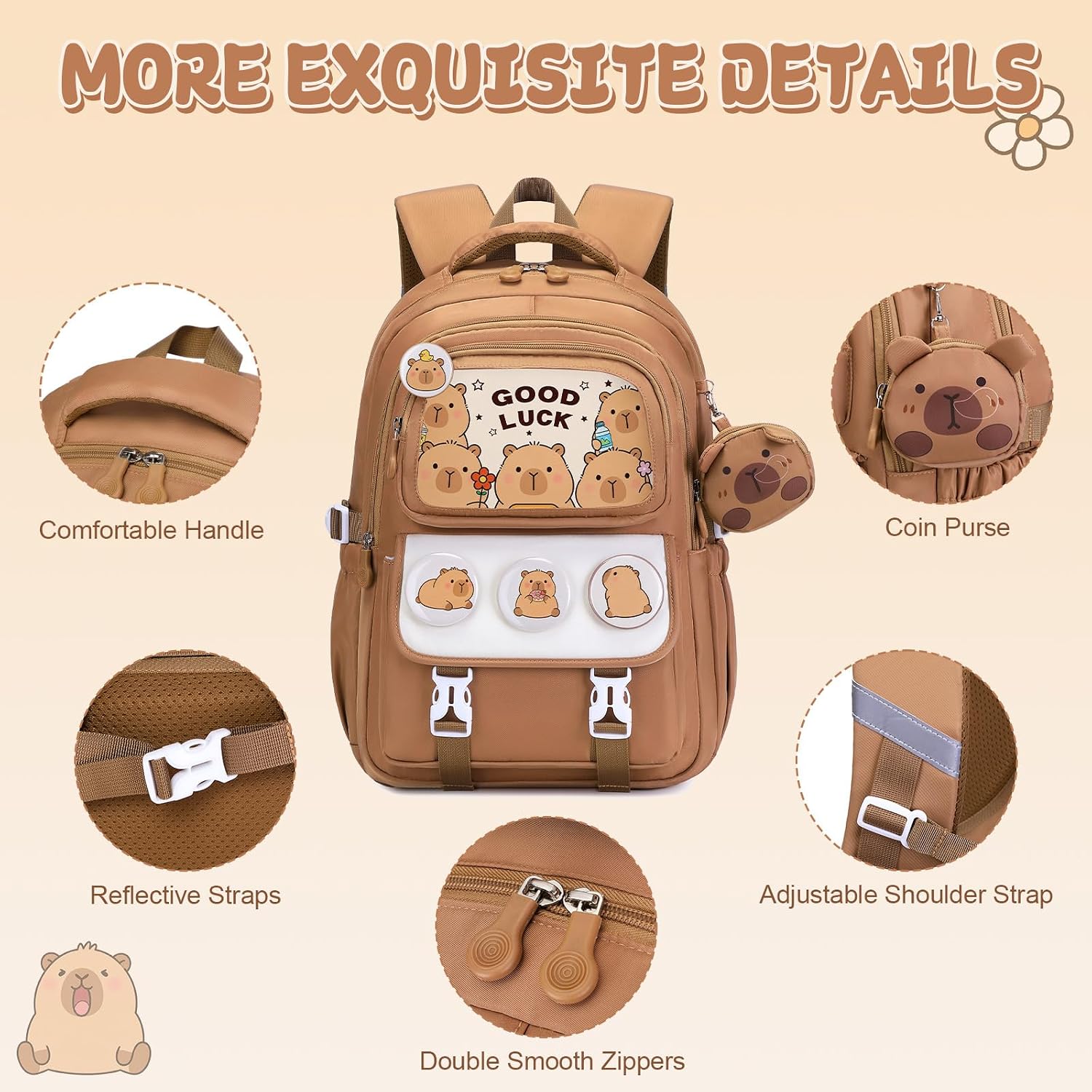 Brown Capybara 30-Piece Backpack and School Set