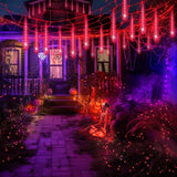 Red LED Meteor Shower Lights – 192 LEDs, 8 Tubes, Waterproof Cascading Icicle Lights for Halloween & Christmas
