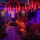 Red LED Meteor Shower Lights – 192 LEDs, 8 Tubes, Waterproof Cascading Icicle Lights for Halloween & Christmas