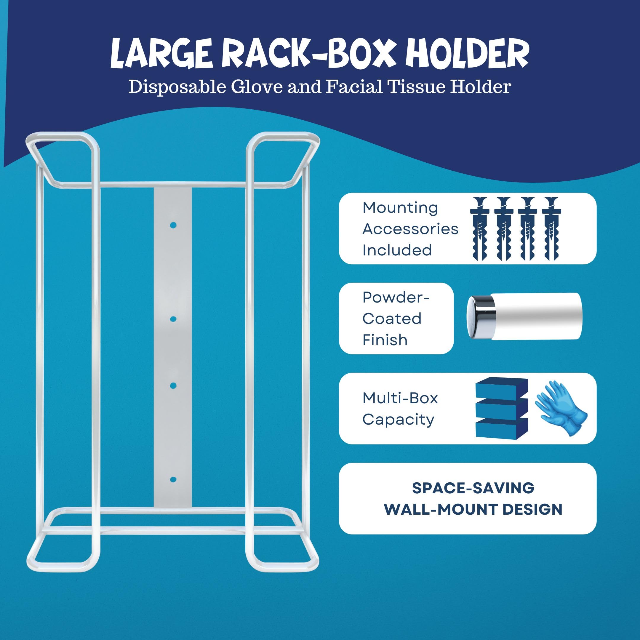 Performore Wall-Mount Glove & Tissue Box Holder – Large Capacity Wire Rack Dispenser for Medical & Professional Use (White)