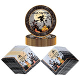 Halloween Party Plates & Napkins Set – 50 Pcs Disposable Black Tableware Kit for Spooky Celebrations