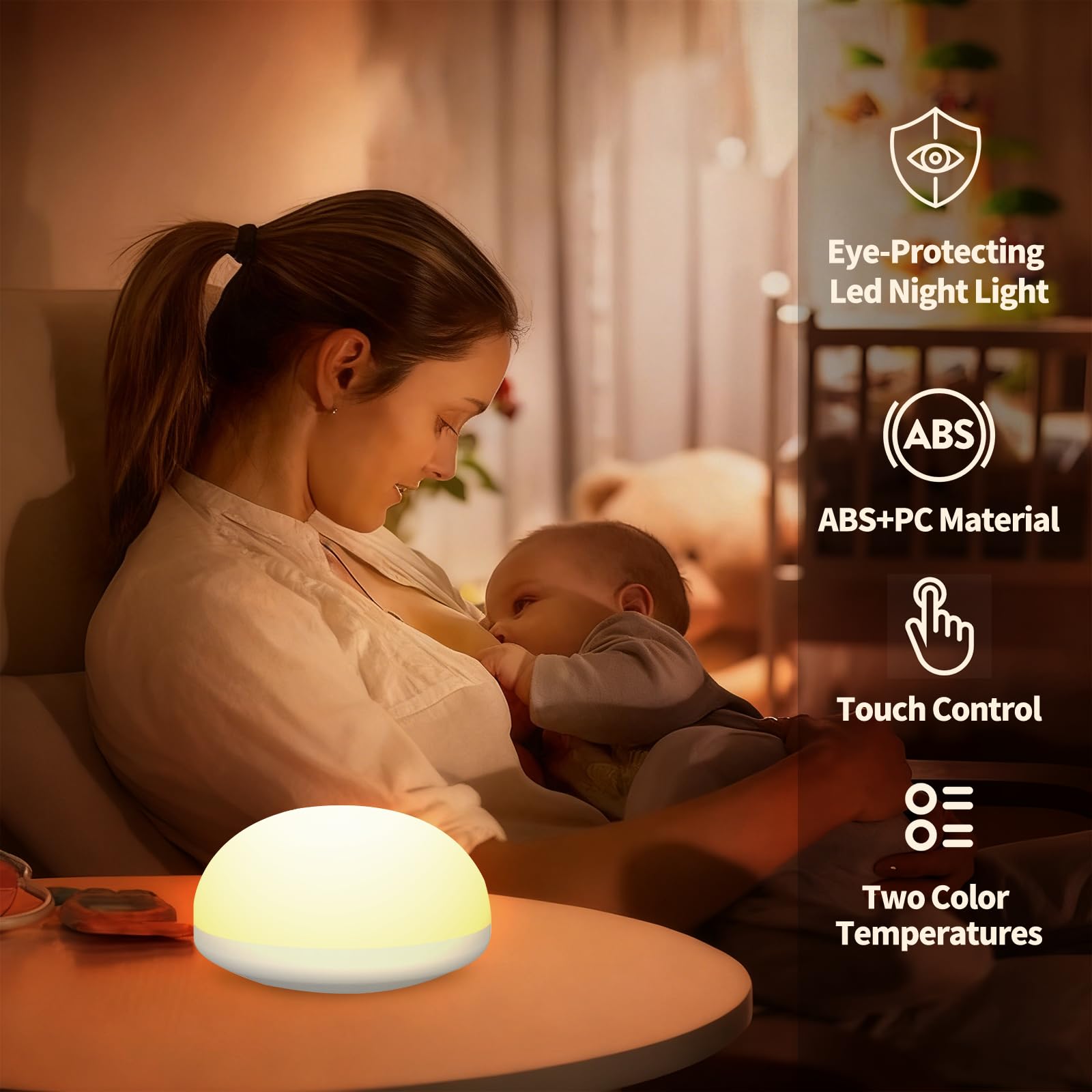 Touch Control Baby Night Light – Rechargeable Nursery Lamp with Adjustable Brightness & Color Temperature