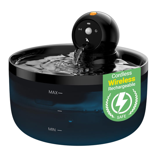 GOOIFUN Wireless Cat Water Fountain 2.6L with Motion Sensor, Cordless Battery Operation & Ultra Quiet Filtration System – Black