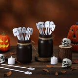 Halloween Ghost Drink Stirrers – 100 Pcs White Plastic Cocktail Swizzle Sticks for Coffee, Tea & Party Drinks