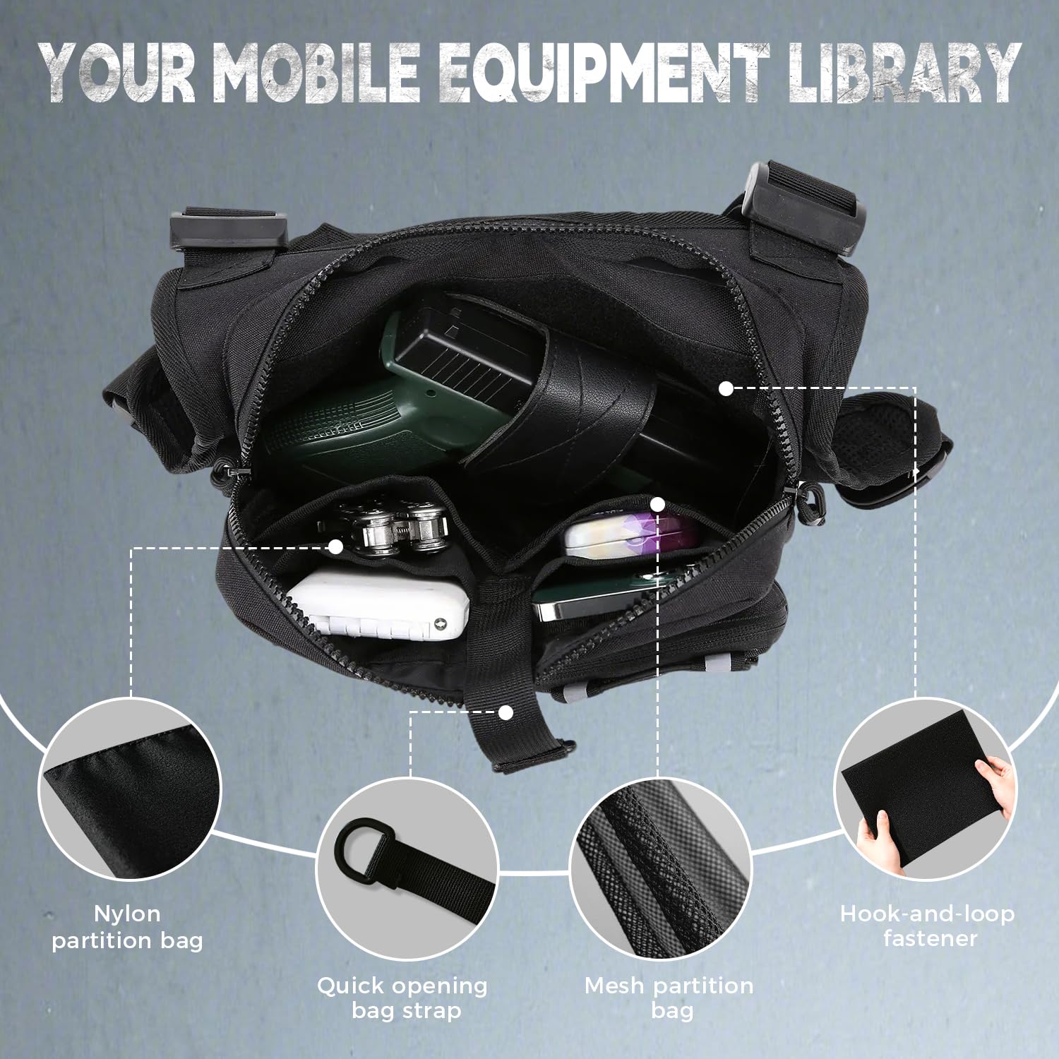 Koculemi Concealed Tactical Chest Bag for Men with Holster – Anti-Theft EDC Chest Pack for Sports & Travel (Black)