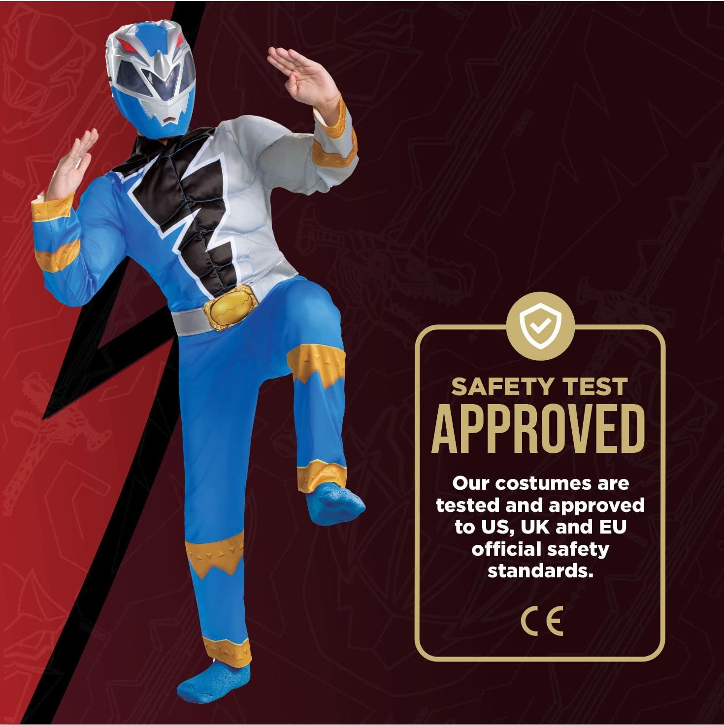 Blue Power Ranger Costume for Kids – Official Dino Fury Muscle Padded Suit with Mask ⚡💙
