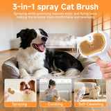 Ultrasonic Pet Grooming Spray Brush with Self-Cleaning Button, Mist Conditioning Function, and De-Shedding Massage for Cats and Dogs
