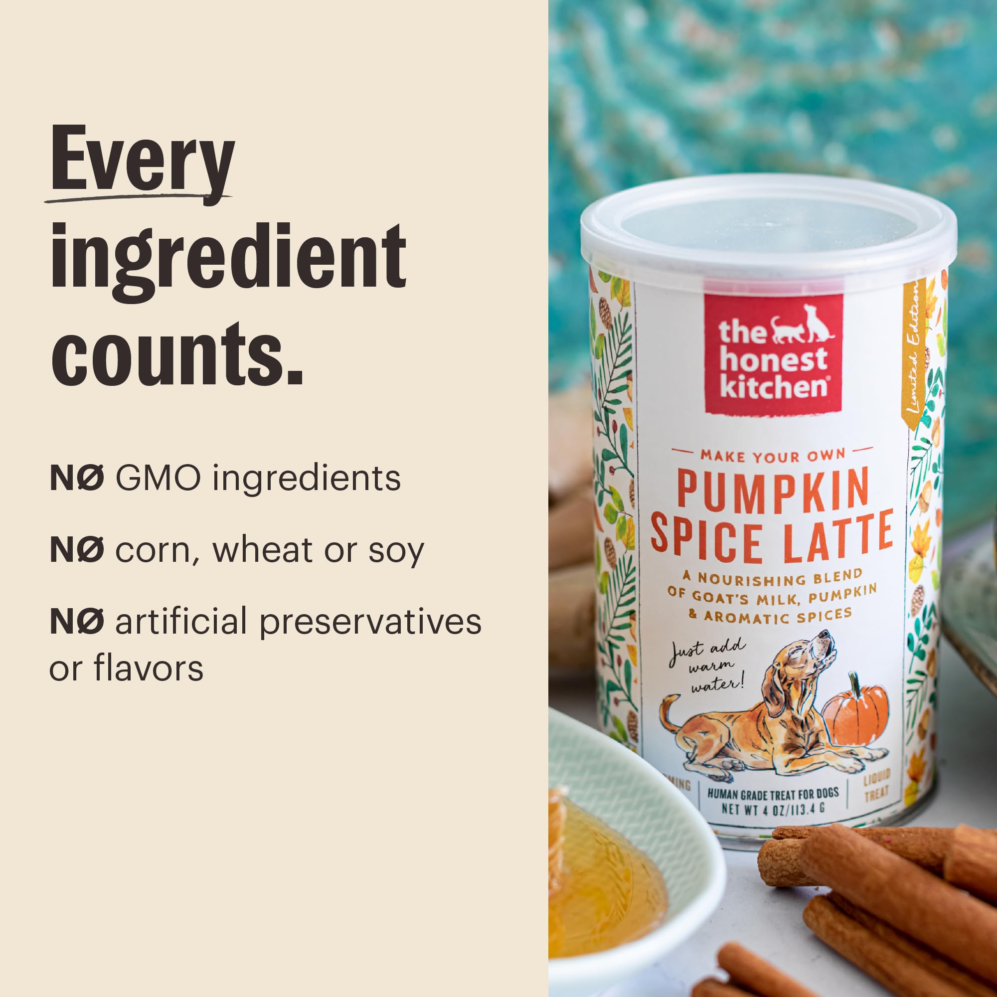 The Honest Kitchen Pumpkin Spice Latte for Dogs – Human Grade Seasonal Treat Mix (Made in USA)