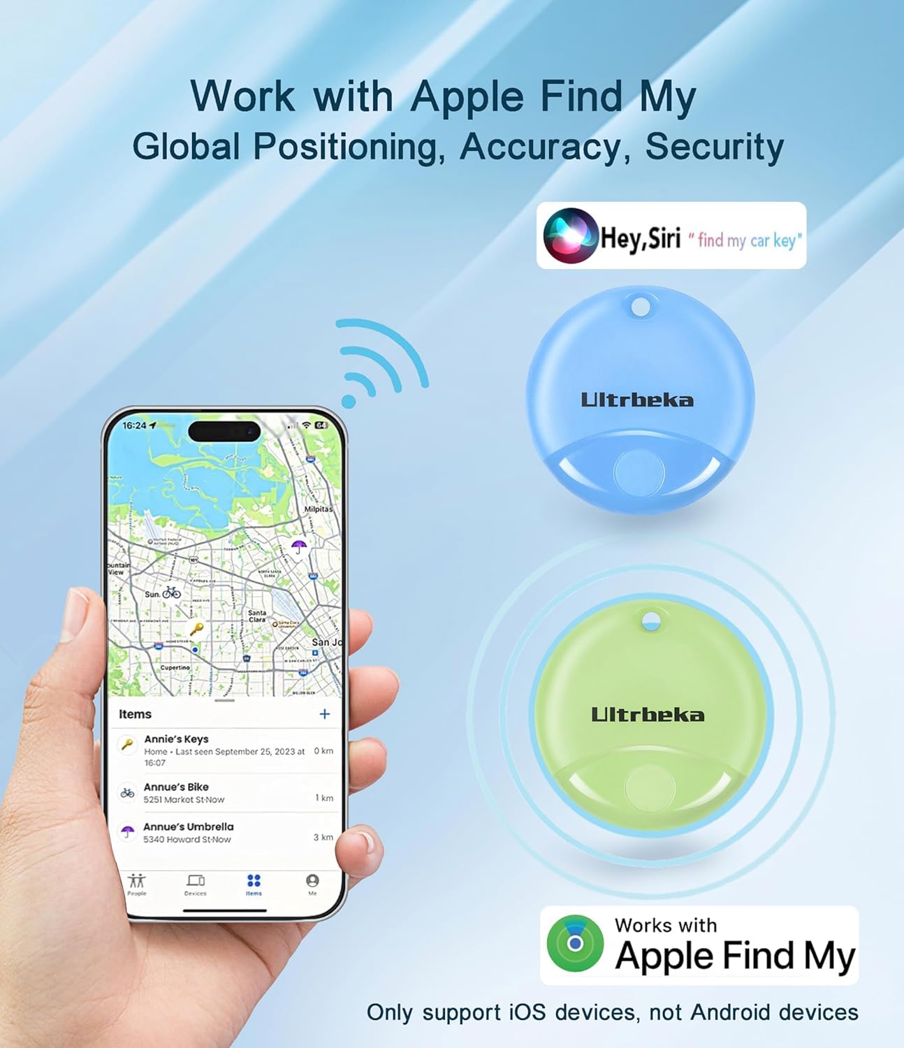 Ultrbeka Apple Find My Compatible Bluetooth Tracker Tags, MFi Certified Smart Item Locator with Sound Alert & Waterproof Design – 4 Pack Multi Color