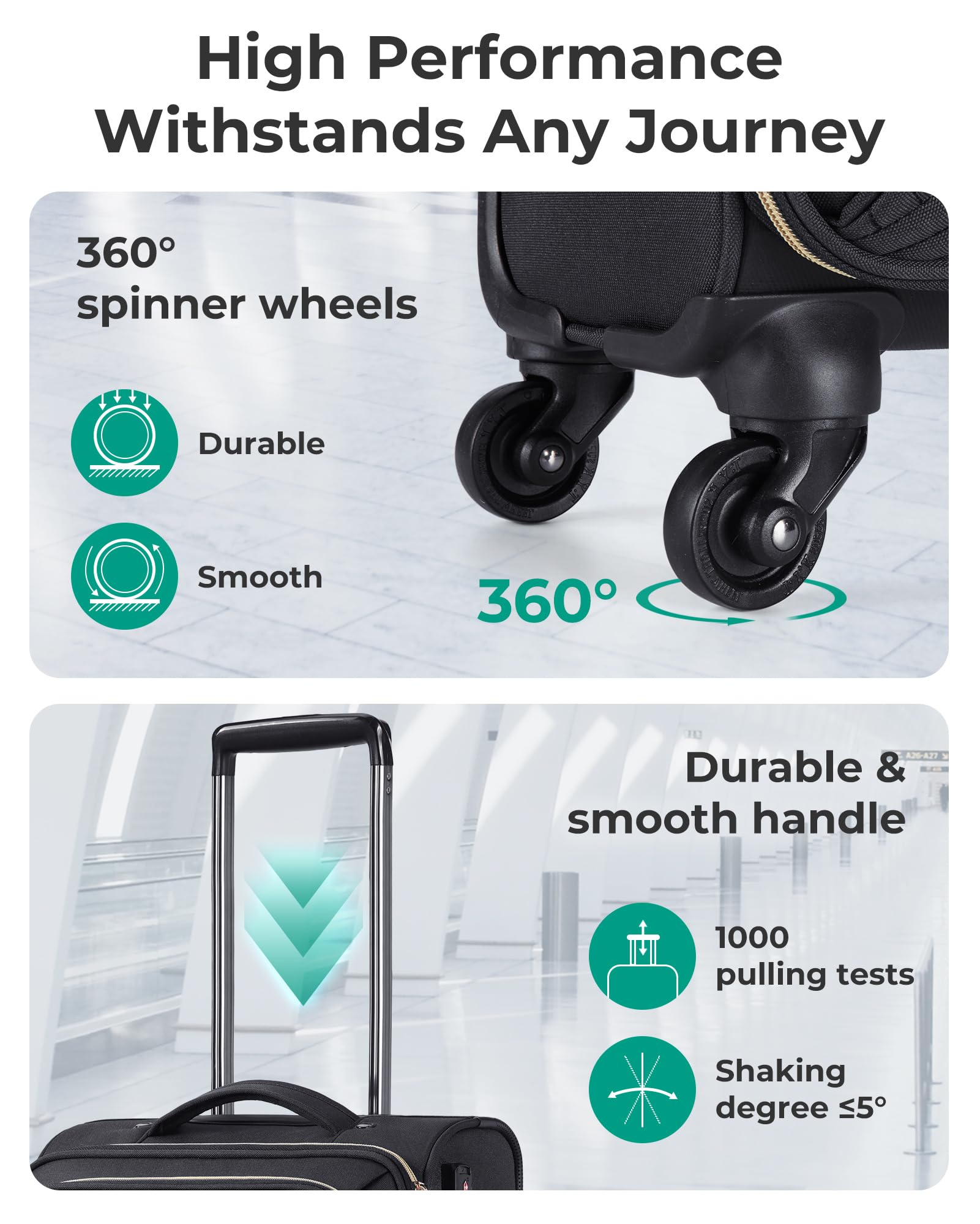 Bagsmart 16-Inch Underseat Carry-On Luggage with Spinner Wheels & TSA Lock – Black