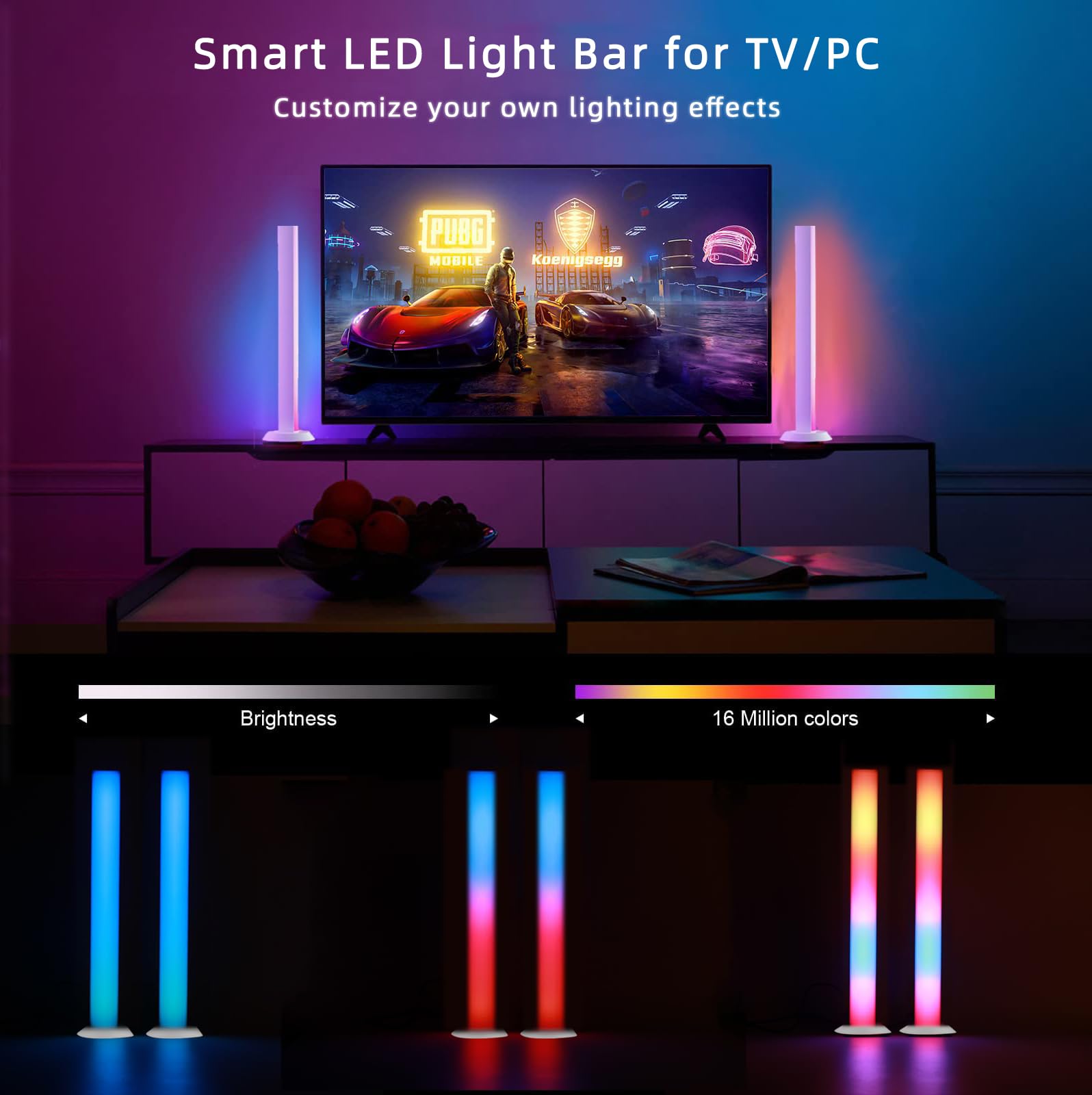 Smart RGB IC Light Bars with Alexa – 16M Colors TV Backlight & Gaming Setup Lights