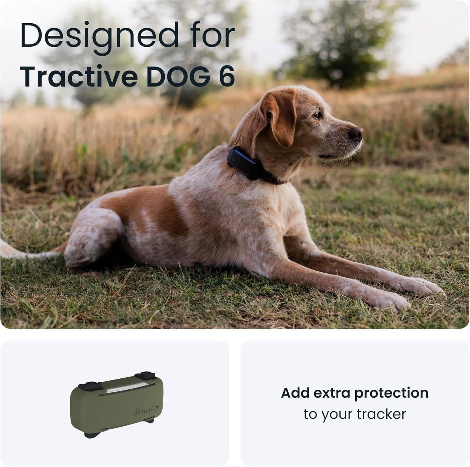 Tractive Real-Time GPS Dog Tracker Bundle with Olive Cover – Waterproof Smart Pet Tracker with Health Monitoring (Brown)