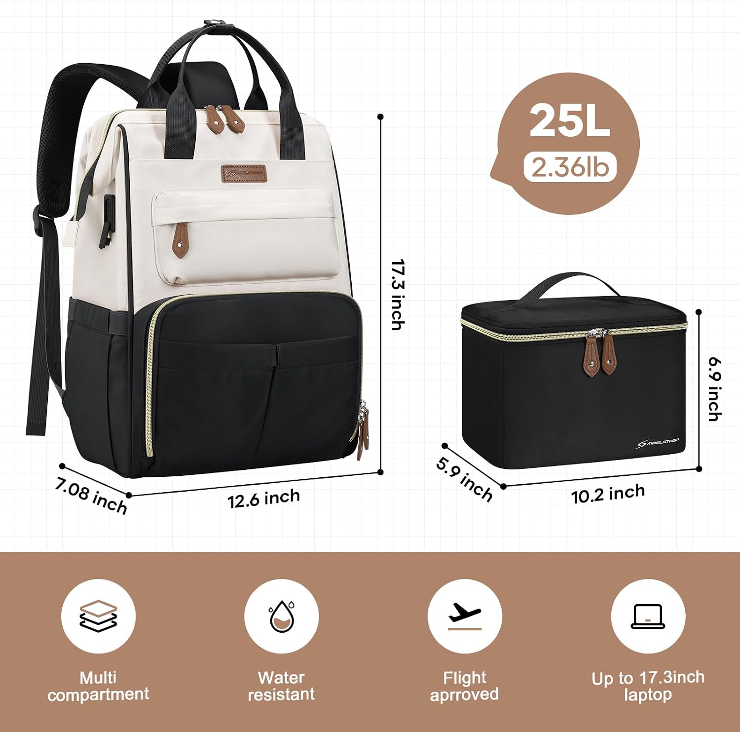 25L School & Work Laptop Backpack with Insulated Lunch Bag