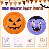 Halloween Party Plates & Napkins Set – 96 Pcs Orange, Purple & Green Ghost, Bat & Pumpkin Tableware for 24 Guests