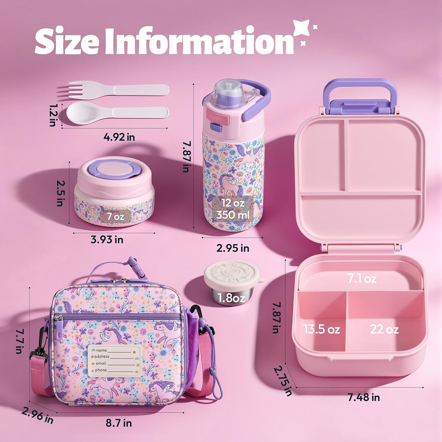 Pink 42 oz Bento Travel Set with Thermos and Bottle
