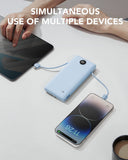 VRURC 10000mAh Portable Power Bank – Built-in Cables & AC Wall Plug, Compact Travel Charger with LED Display (Blue)