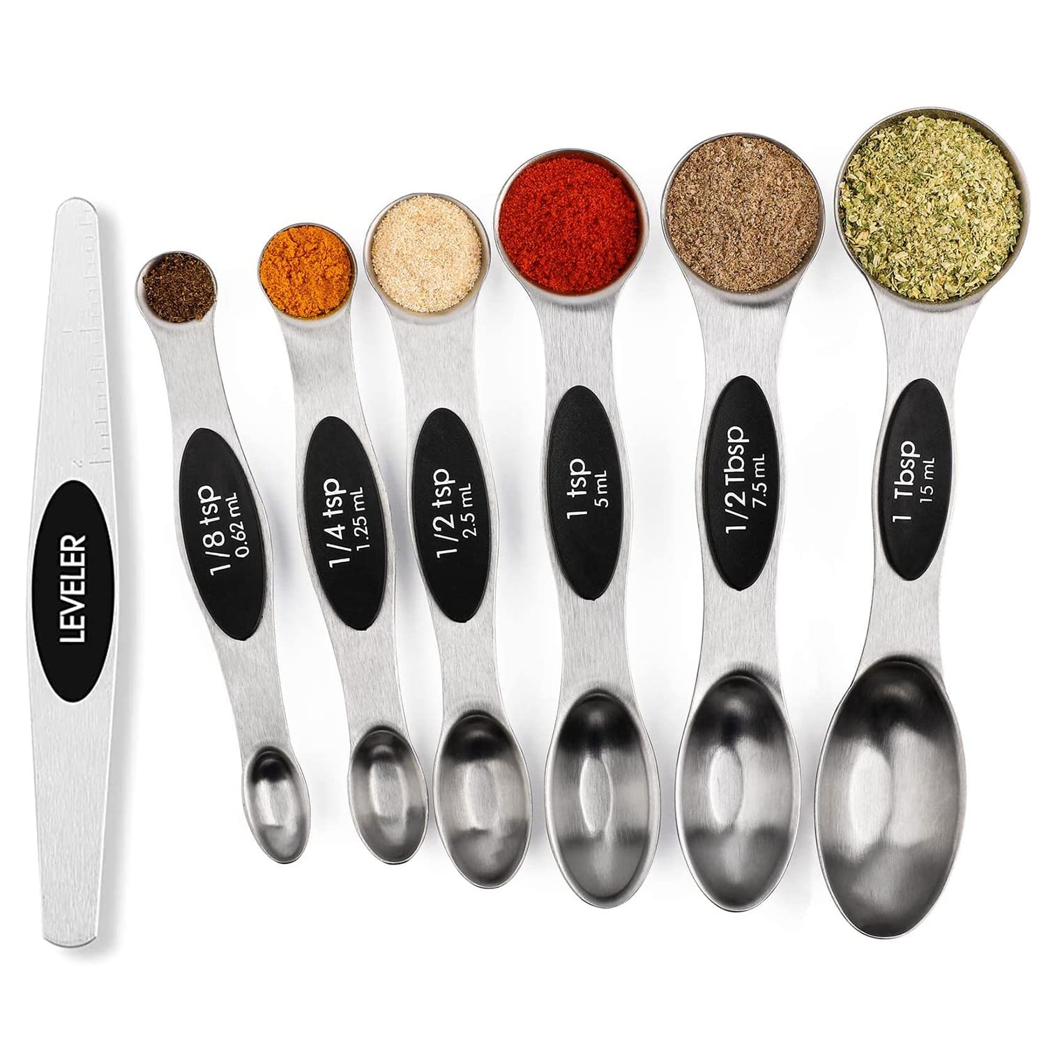 Magnetic Stainless Steel Measuring Spoons Set with Leveler & Stackable Design