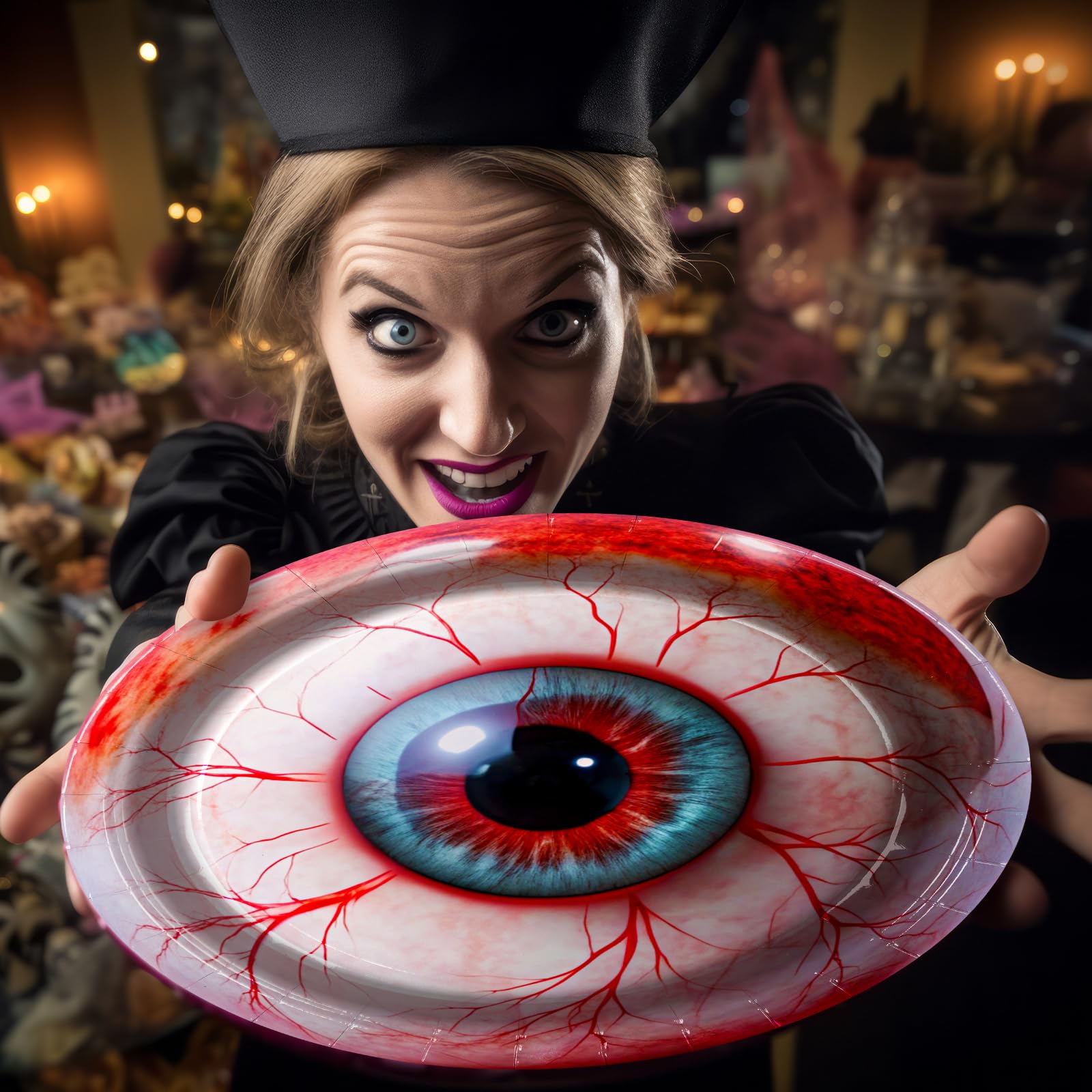Halloween Eyeball Plates Set – 96 Pcs Disposable Dinner & Dessert Plates with Scary Eyes Design for Spooky Parties
