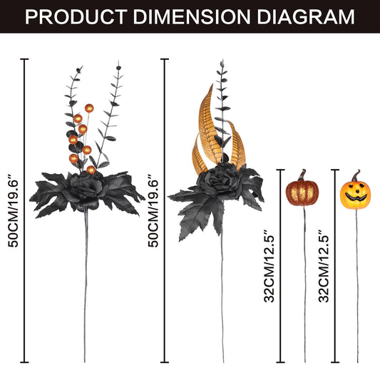 Halloween Artificial Maple Leaf & Pumpkin Floral Stems – 10Pcs Black & Orange Table Vase Decorations (19.5”)