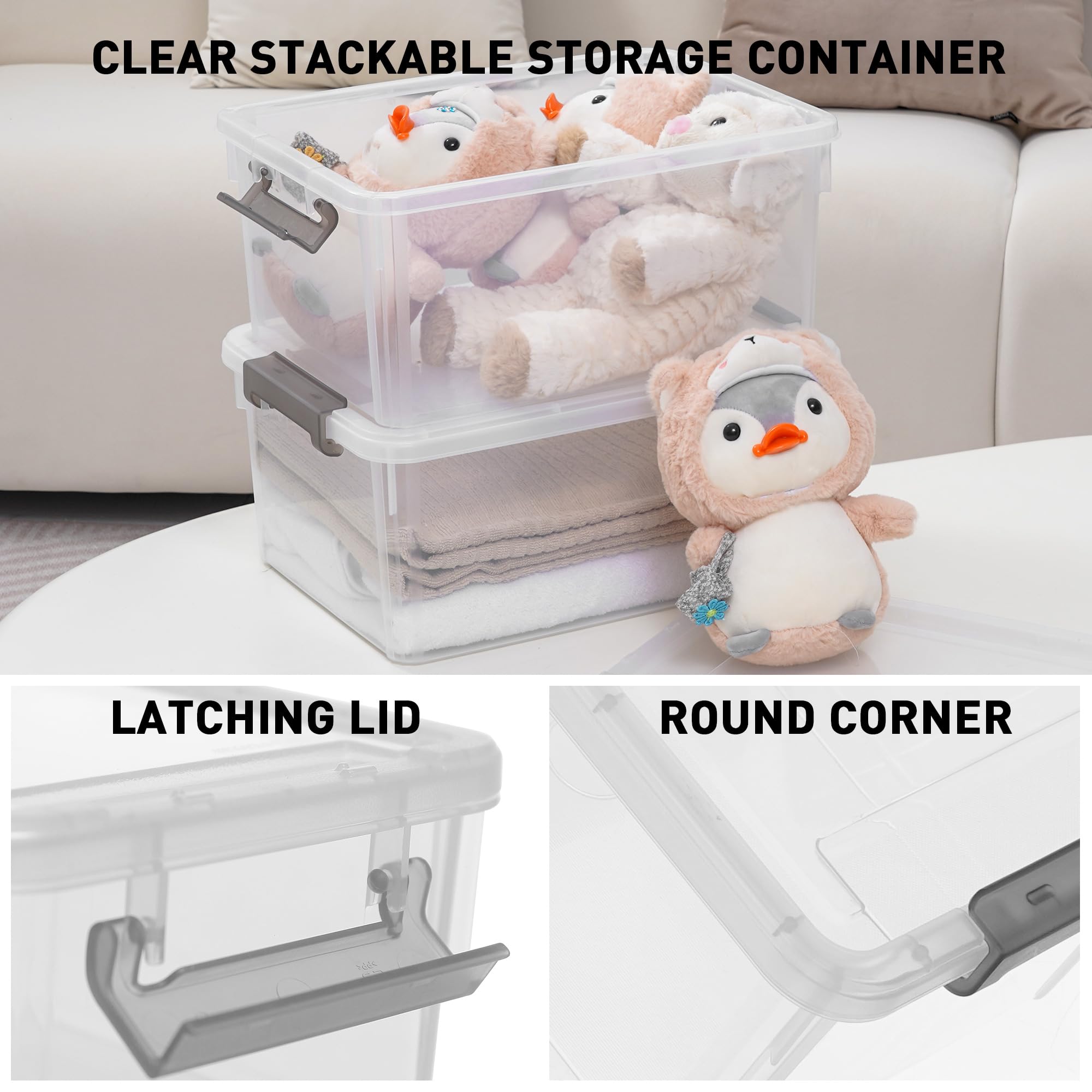 Clear White Stackable Storage Bins with Lids – 17 Qt Heavy-Duty Home Organization Set (6 Pack)