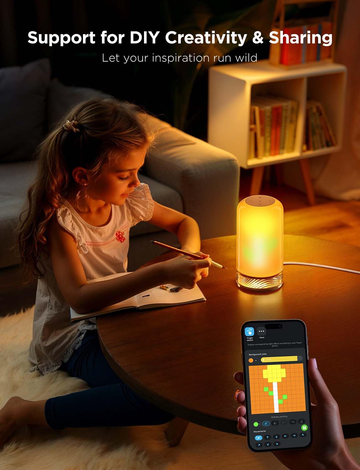 Smart RGBICWW Table Lamp with Matter Support, 64+ Scenes & Pat-to-Wake Touch Control – Multicolor