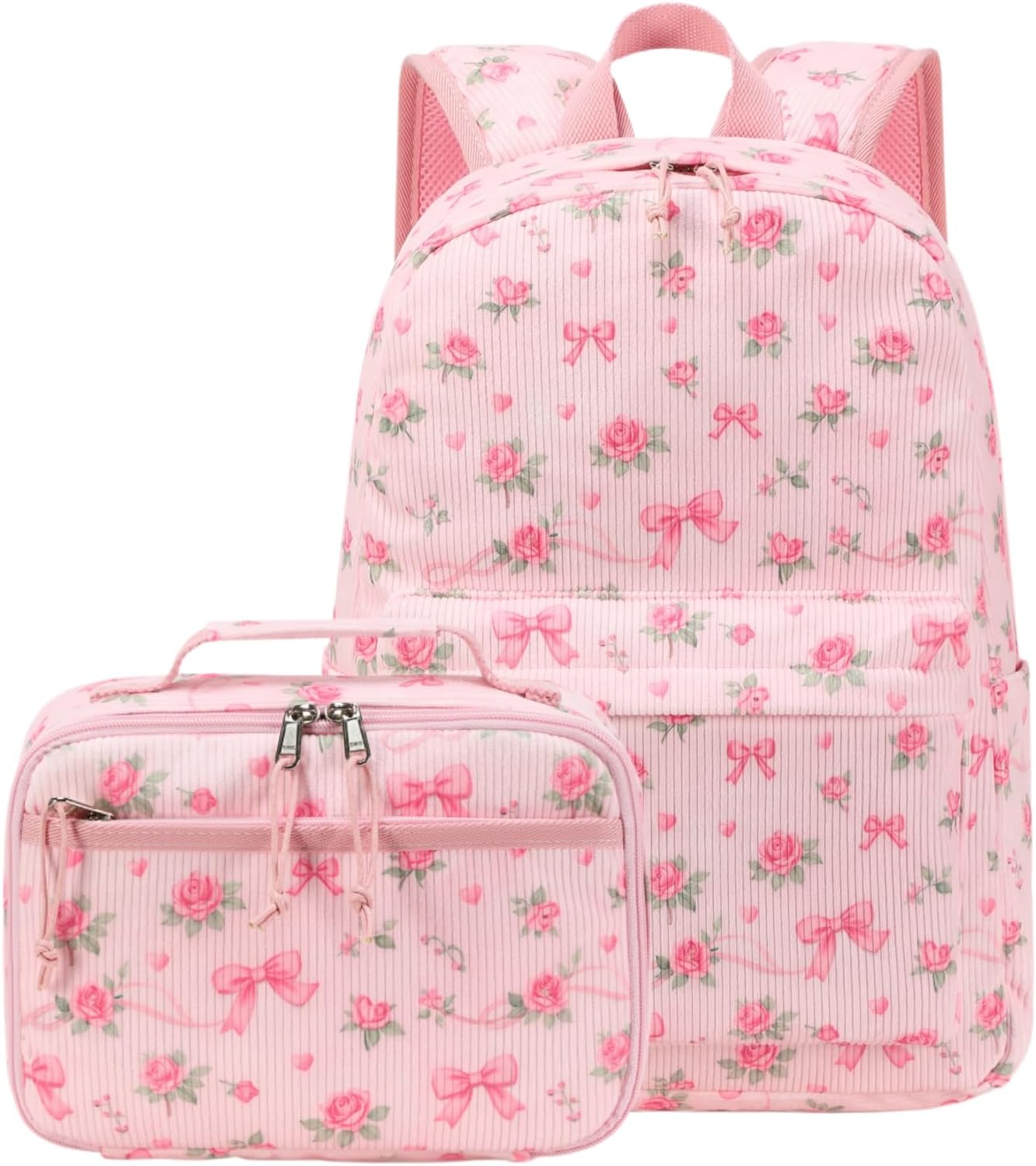 Pink Rainbow School Backpack Set with Matching Lunch Bag