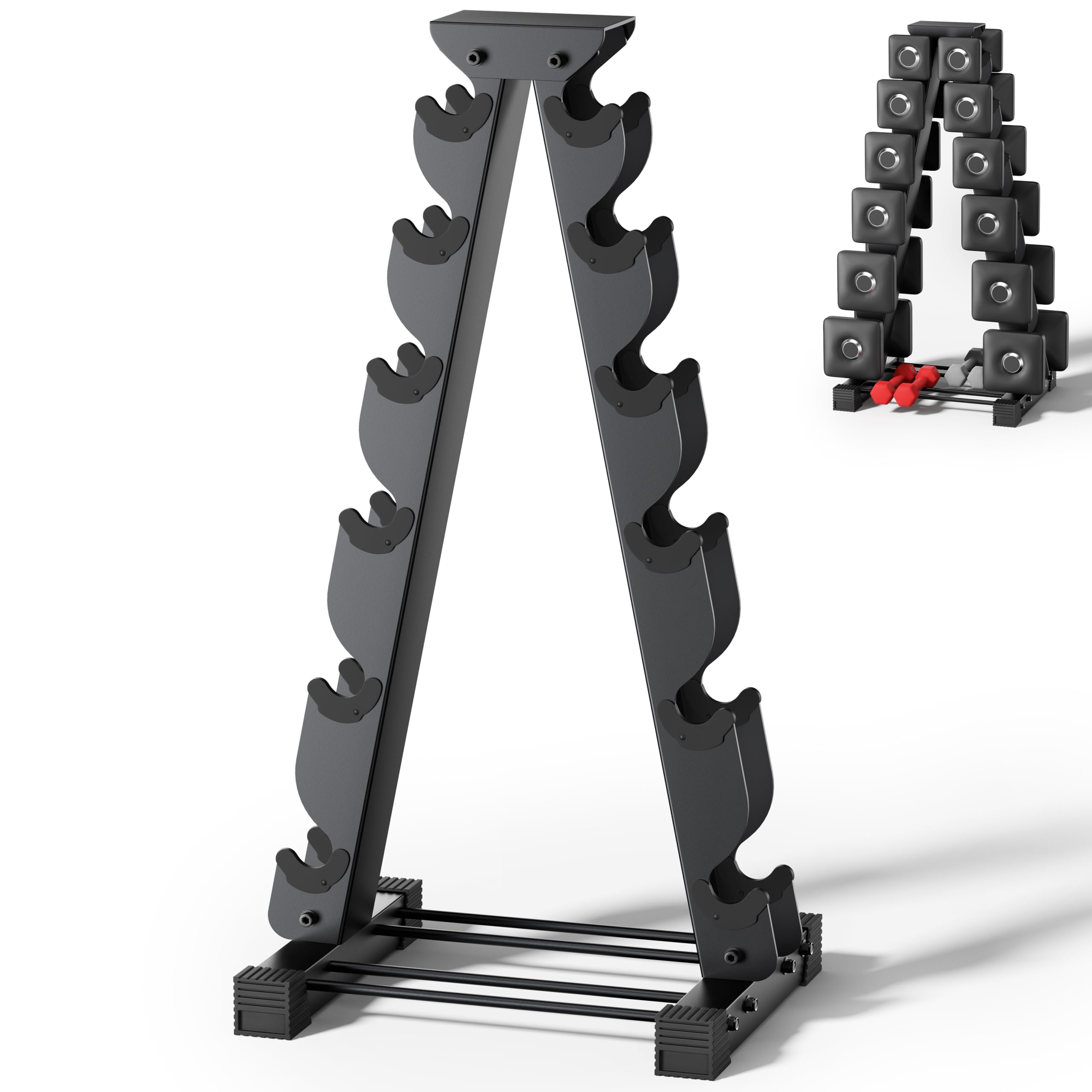 Crostice 6-Tier Dumbbell Rack Stand – Compact Ergonomic Weight Storage for Square Dumbbells & Neoprene Sets (Black)