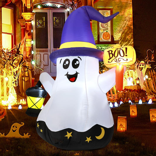 5-Foot White Wizard Ghost Inflatable – Halloween Outdoor Decoration with LED Lights & Fast Inflation (DJ-WS-69073)