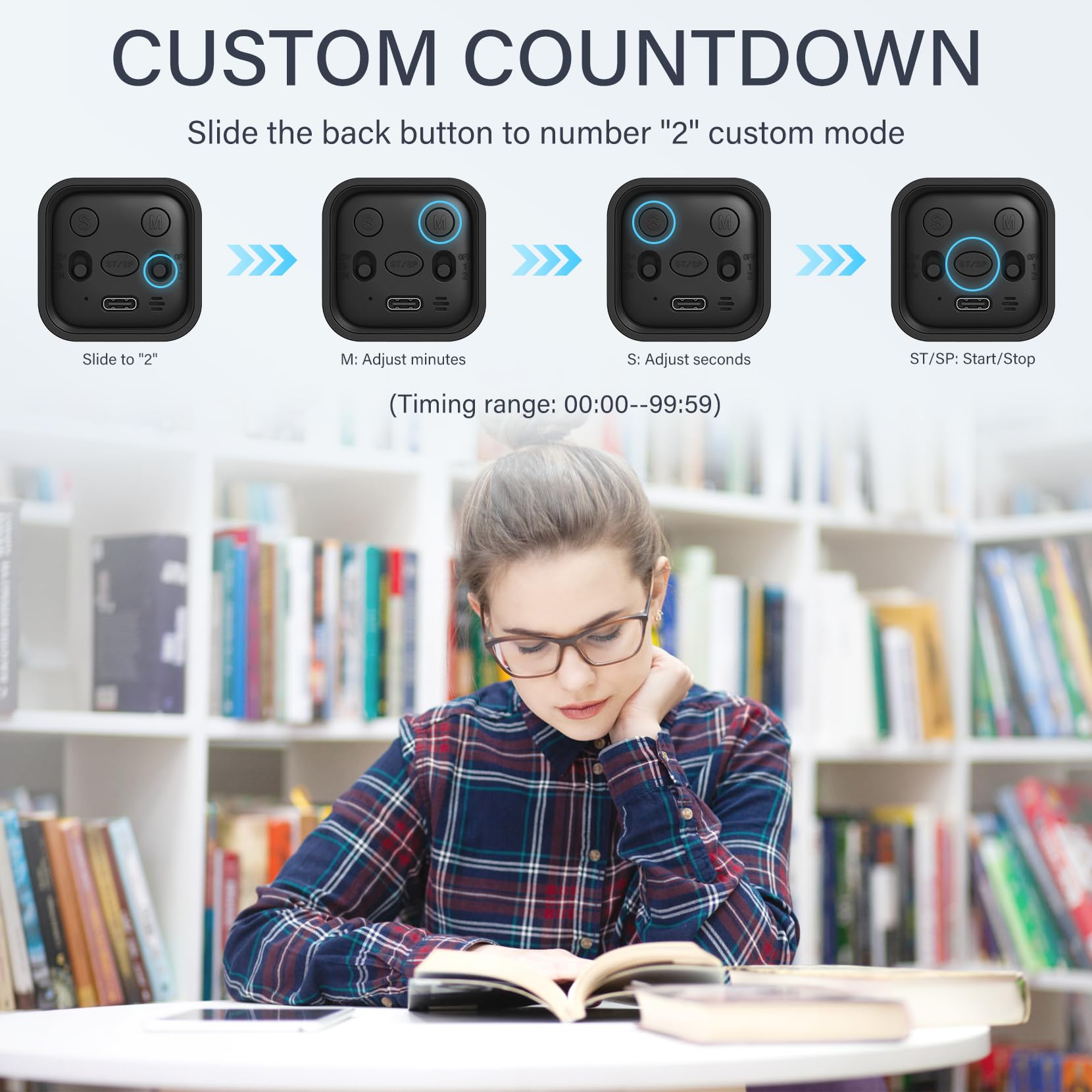Rotating Pomodoro Timer Cube 2-Pack with Gravity Sensor, Preset 5/10/25/50 Min, Custom Countdown & Stopwatch, Silent Vibration Desk Timer for Work, Study & Kitchen – Black