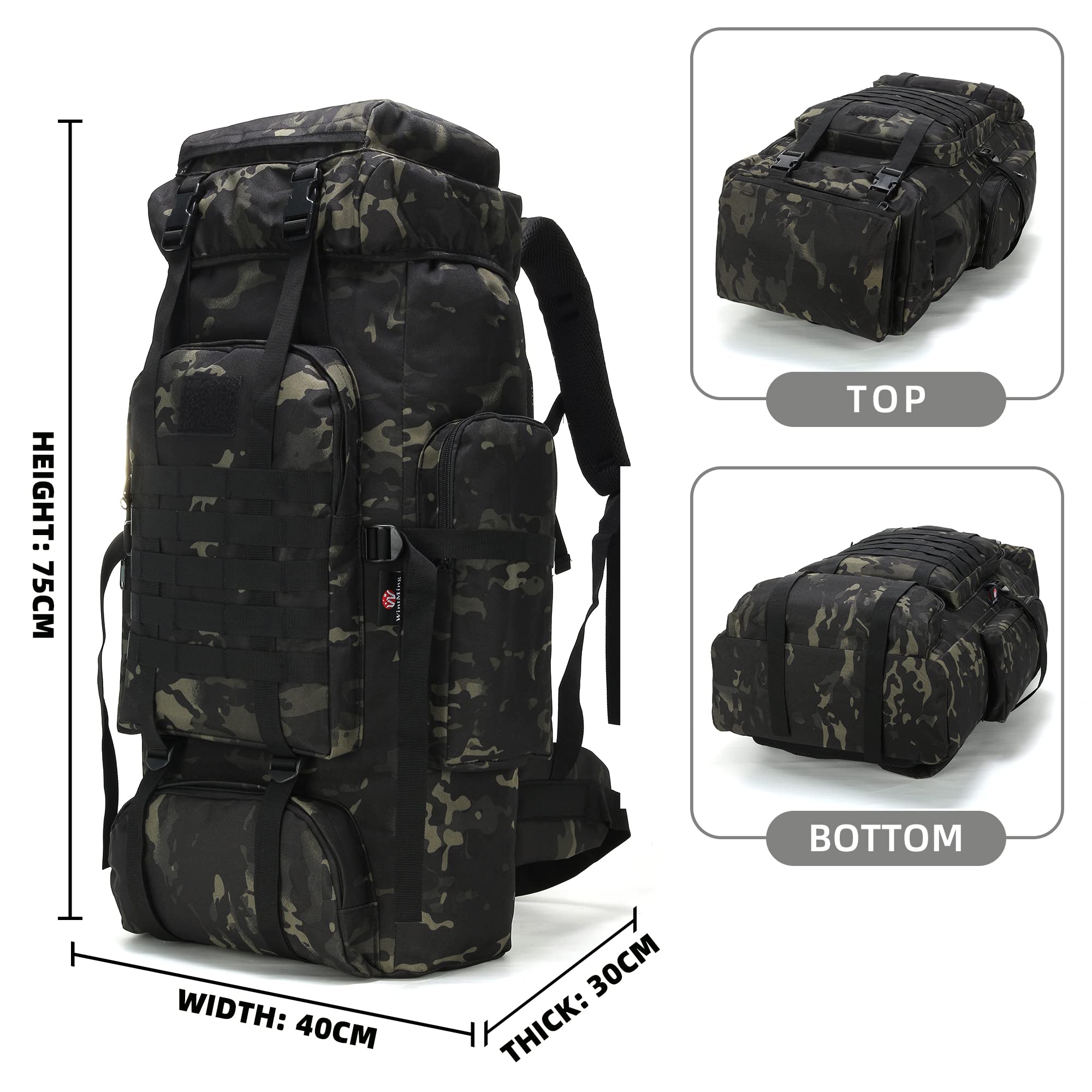 70L Tactical Camping & Hiking Backpack – Large-Capacity Water-Repellent Outdoor Pack with Breathable Support (Black)