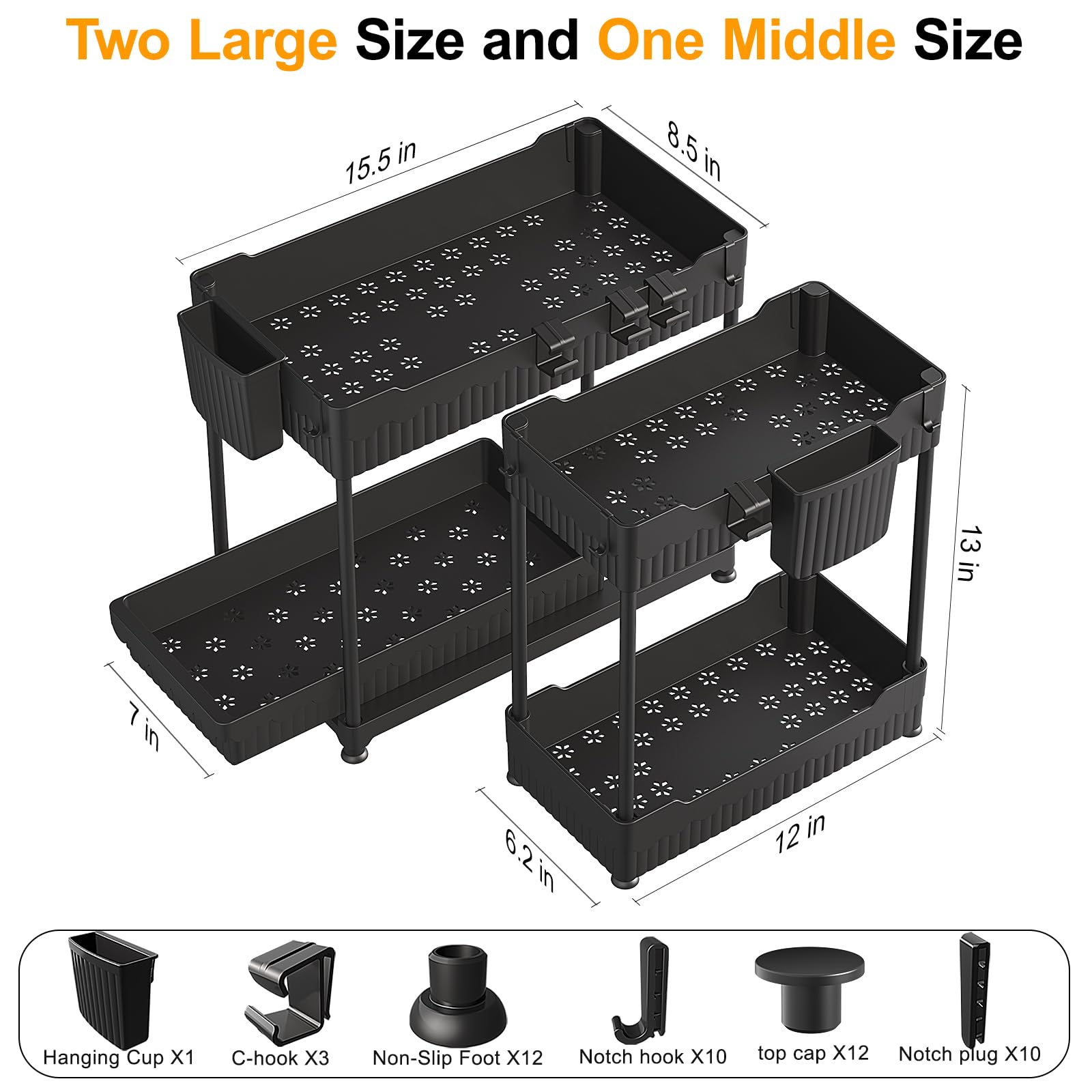 Under Sink Organizer Set (3-Pack) – 2-Tier Sliding Storage Shelves for Kitchen & Bathroom Cabinets