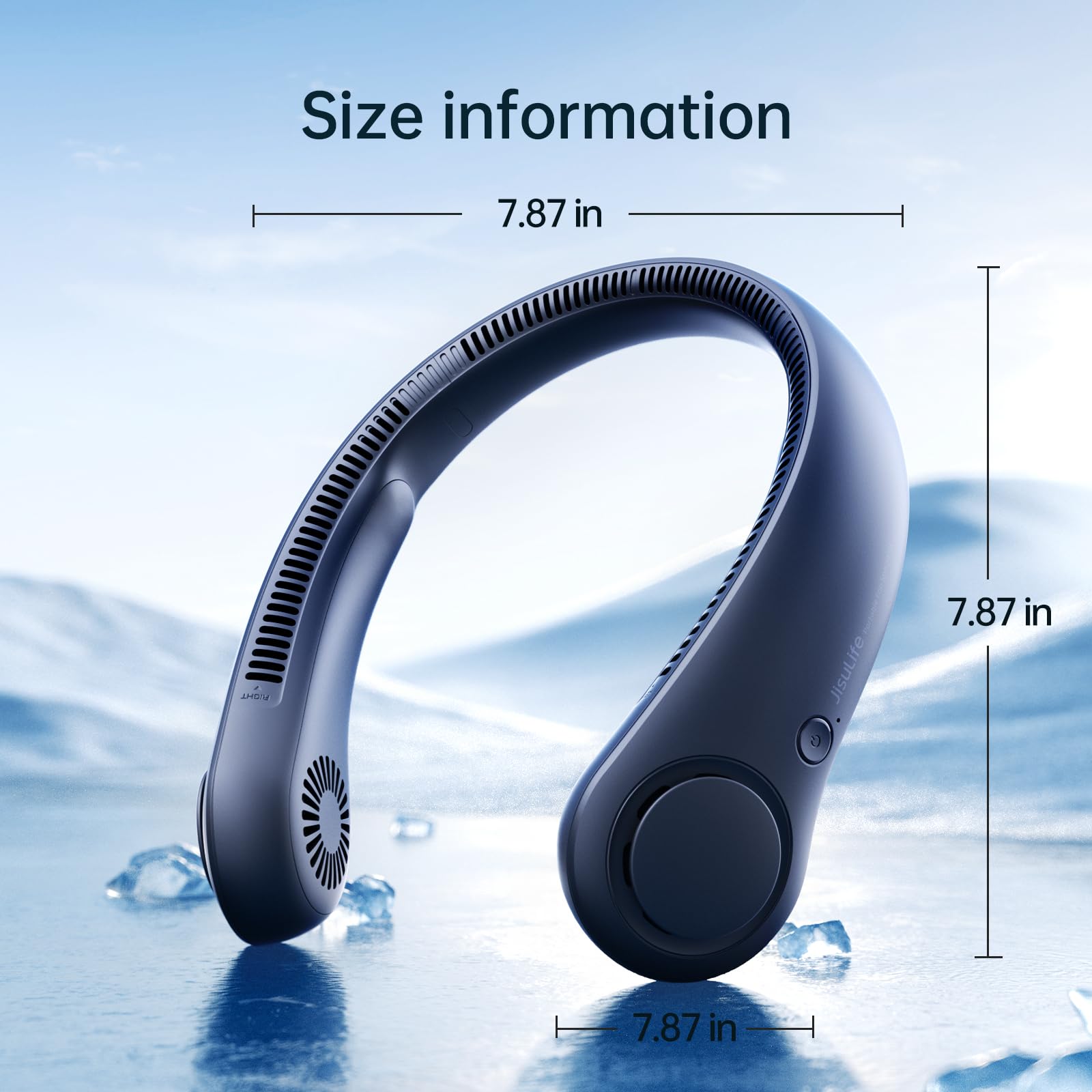 JISULIFE Wearable Bladeless Neck Fan – Hands-Free Cooling with 5 Speeds & Long Battery (Dark Blue)