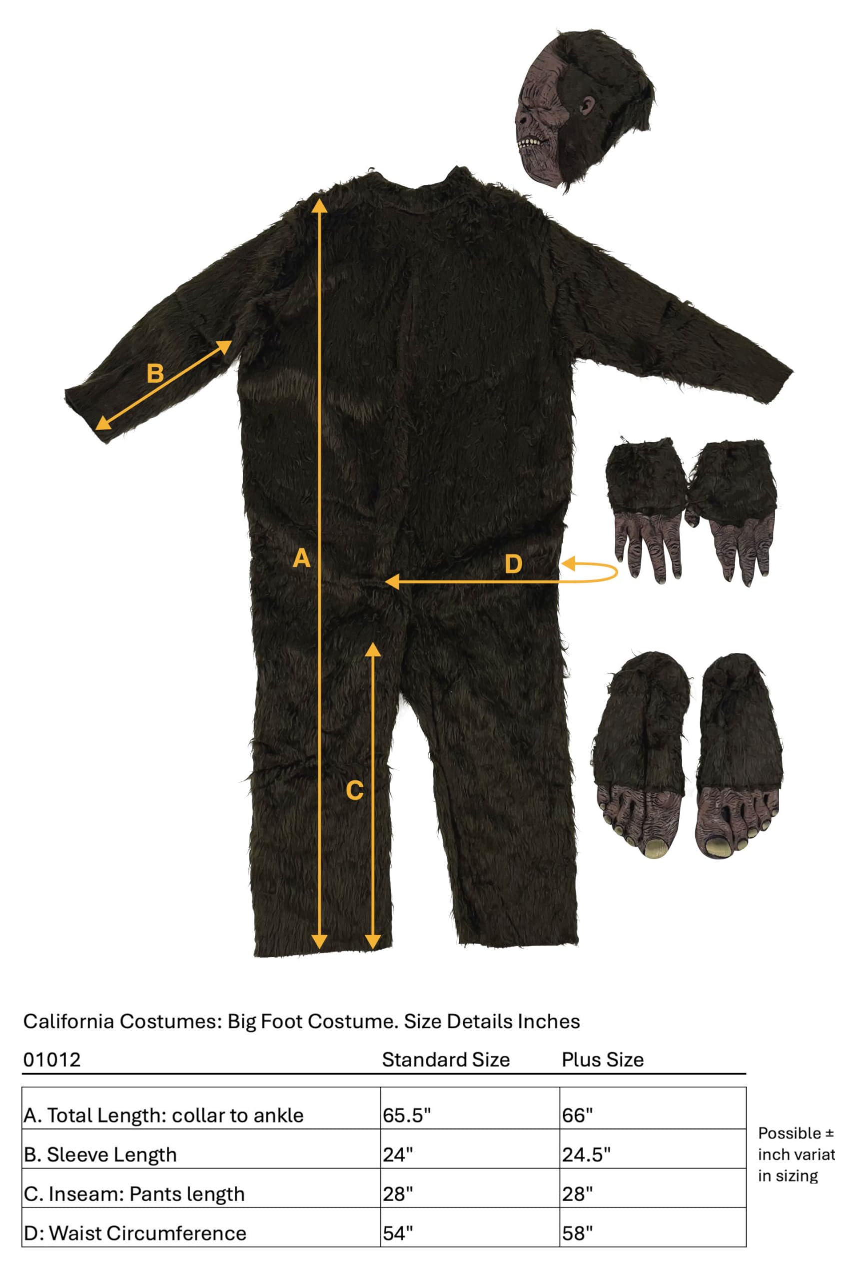 Adult Gorilla Costume – Deluxe Brown Faux Fur Jumpsuit & Mask