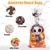 CCINEE 180pcs Halloween Cellophane Treat Bags, Plastic Clear Cookie Candy Bags Bulk with 210pcs Twist Ties Pumpkin Ghost Snack Bag for Halloween Trick Or Treat Party Favors