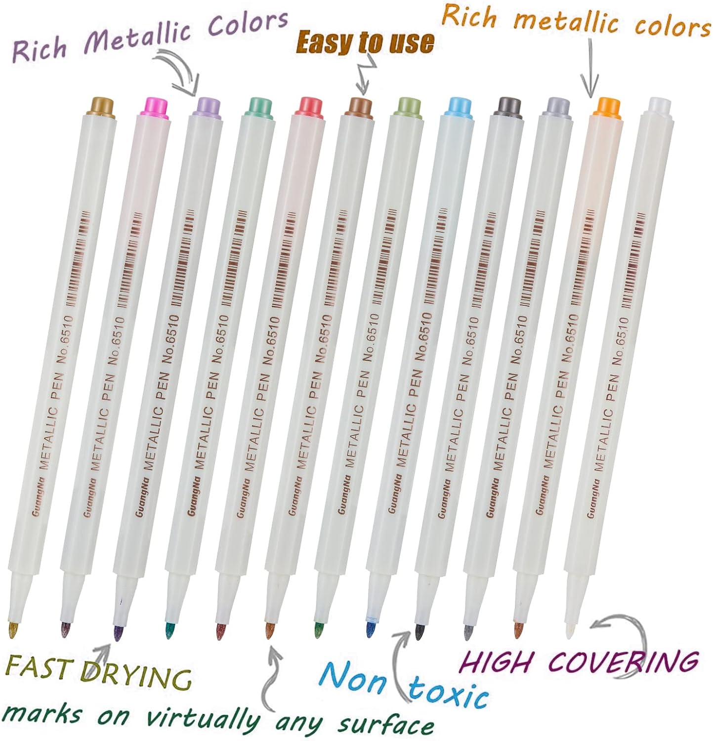 12-Color Fine Point Metallic Marker Set for Dark Paper and DIY Crafts