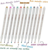 12-Color Fine Point Metallic Marker Set for Dark Paper and DIY Crafts