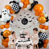 Halloween Baby Shower Balloon Garland Kit – Retro Burnt Orange, Black & White Boo Day Party Decorations