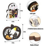 BOO Halloween Light-Up Wooden Signs – 2-Pack Multicolor Tabletop Décor with Pumpkins, Ghosts & LED Lights
