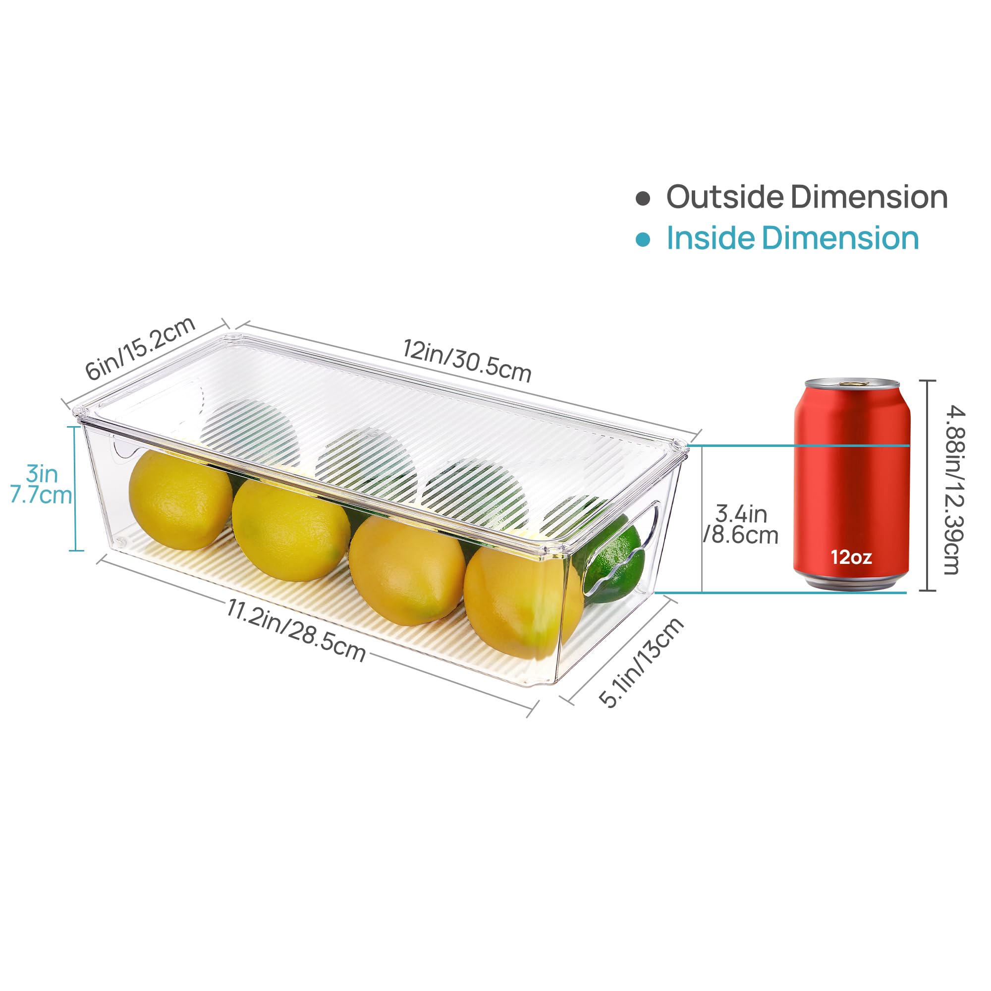 Clear Storage Organizer Bins with Lids & Handles – Stackable Refrigerator and Pantry Containers (12” Size)