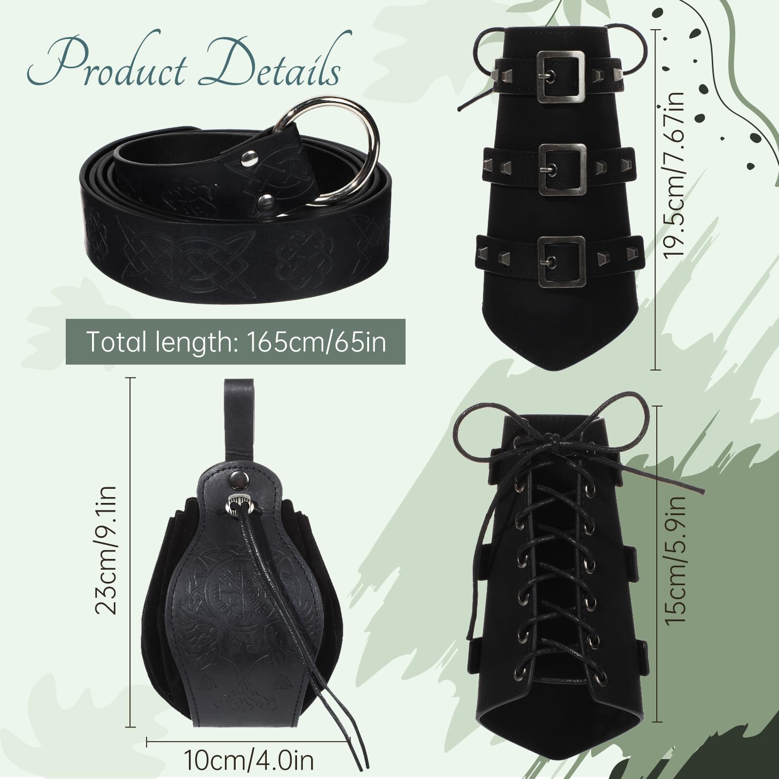 Medieval Viking Warrior Set – Green Tunic with Belt, Arm Guards & Pouch ⚔️🍃