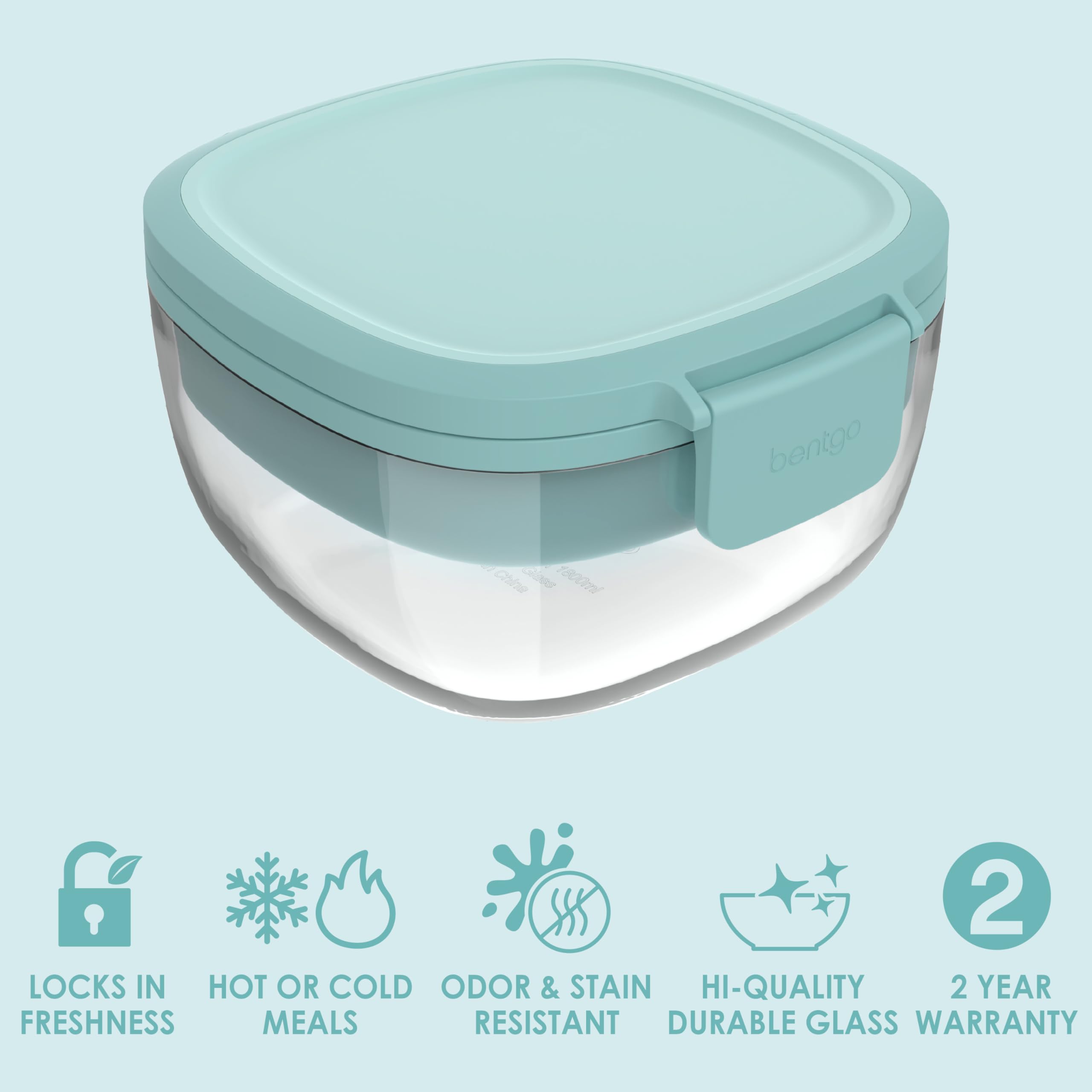 Bentgo Glass Salad Bowl – Airtight Stackable Lunch Container with Toppings Tray & Sauce Cup