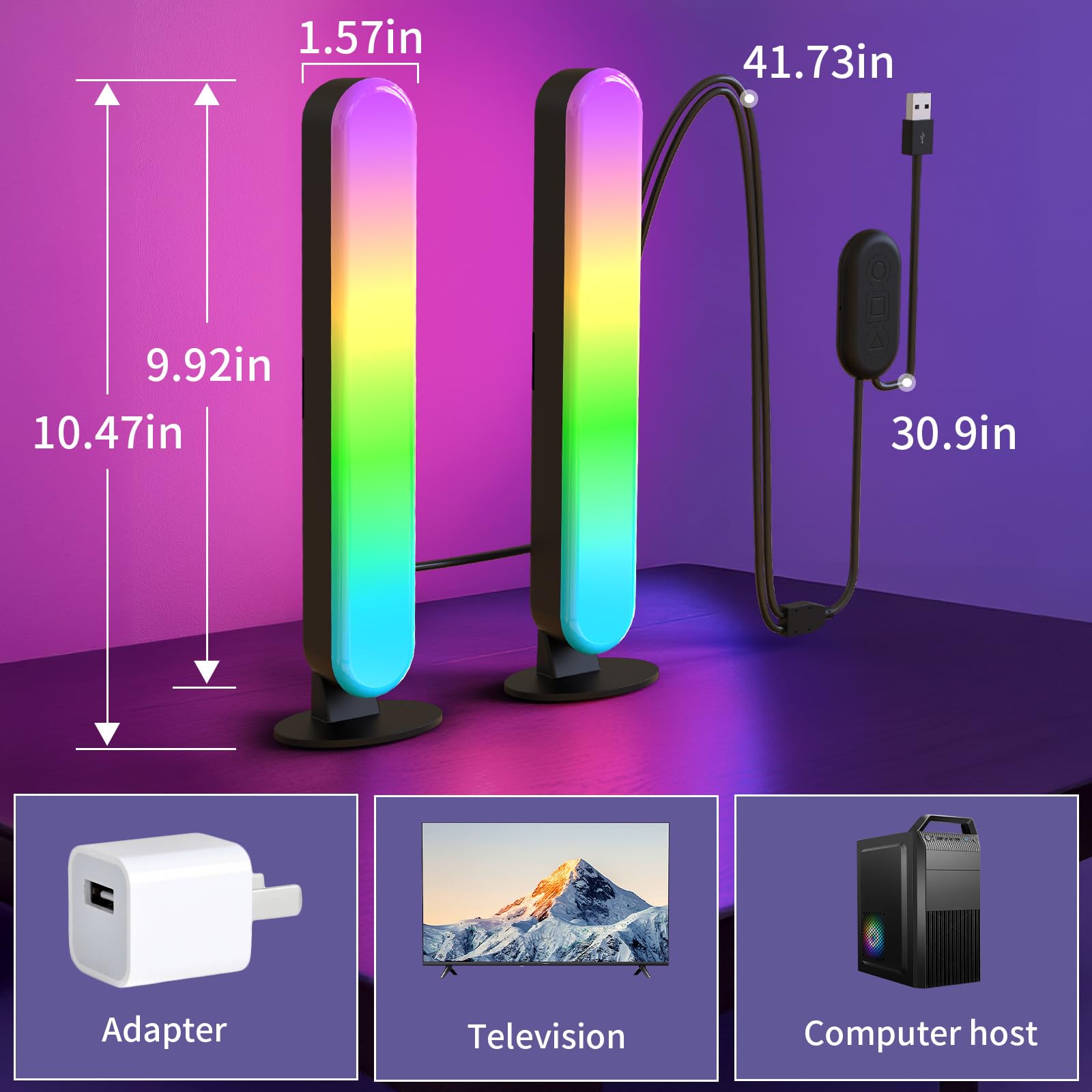 RGB-ICW Smart Light Bars for TV & Monitor with Bluetooth App Control – USB Powered Ambient Lighting