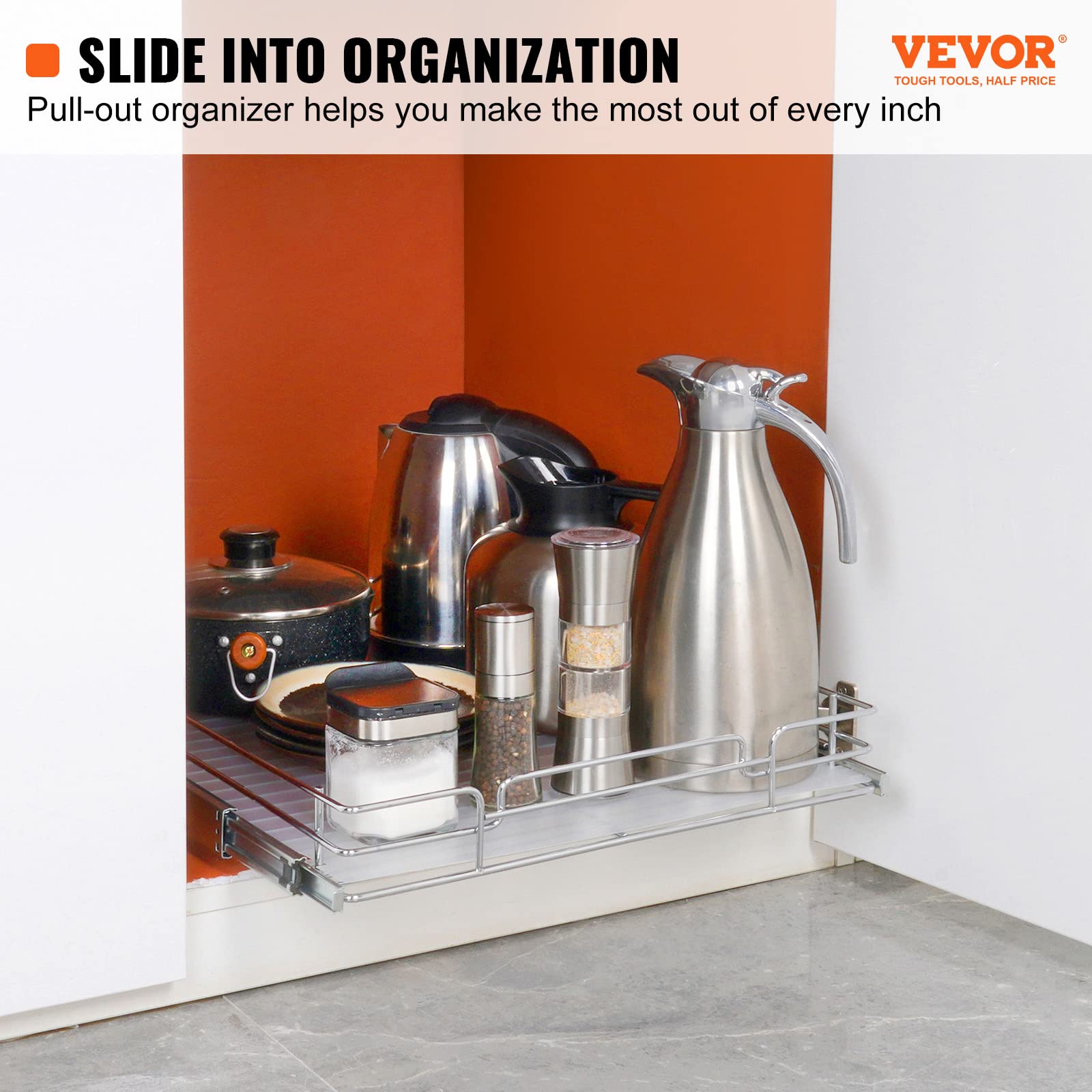 Heavy-Duty Pull-Out Cabinet Organizer – Chrome-Plated Steel Slide-Out Shelf for Kitchen & Under-Sink Storage (18.5” W x 21” D)